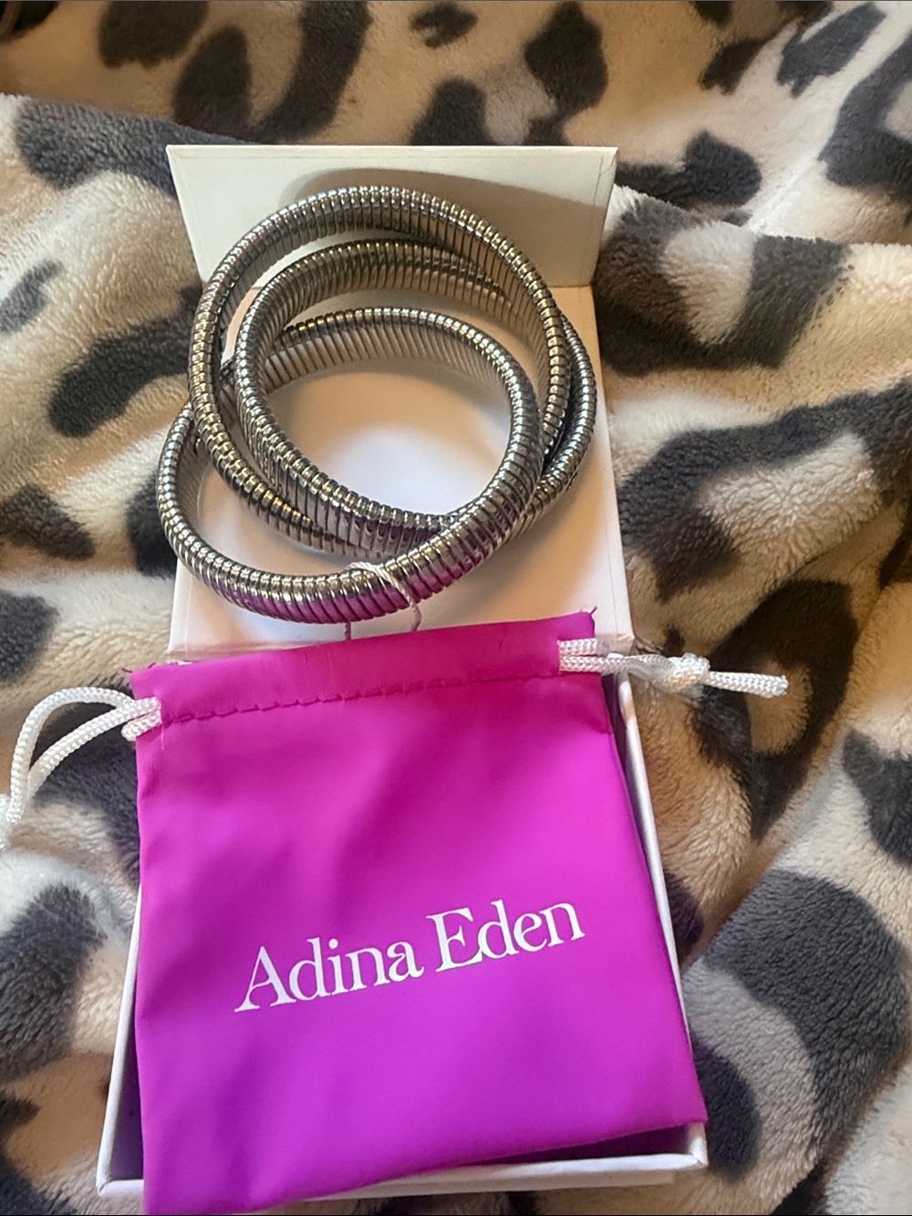 Adina Eden Chunky Silver Snake Chain Coil Necklace w/ Box & Pouch